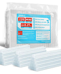 Mini Hot Glue Sticks 0.27 Inch Diameter 4 Inch Length 220 Pack Clear All Temp For Mini Glue Guns Multipurpose DIY Art Craft Sealing Repair Festival Decor Kid Safe Adult Projects, package shown with stacks of clear glue sticks.