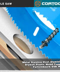 Heavy Duty 6-1/4 Inch Bi Metal Hole Saw Kit With Arbor cutting through drywall and wood, close-up of M42 high speed steel teeth.