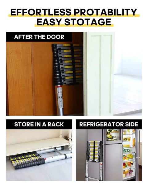 20.3 Ft Telescoping Ladder For Home And RV Use, Collapsible Aluminum Extension Ladder With 330 Lb Load Capacity, Lightweight, Space Saving, Easy Locking, Adjustable Reach For Indoor And Outdoor Tasks stored behind door