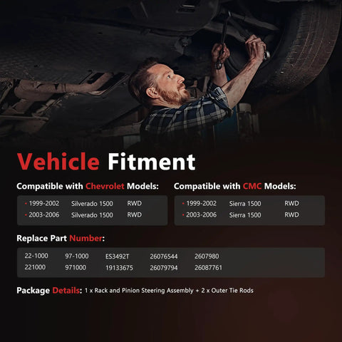 Mechanic working on vehicle underside with Hydraulic Power Steering Rack And Pinion Assembly For 1999 To 2006 Chevy Silverado 1500 And GMC Sierra 1500