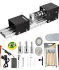 No Fuss Mini Bench Lathe And Bead Polisher Machine 96W 12V 24V DC with accessories and tools for DIY wood projects.