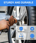 Using One Half Drive Deep Metric Impact Socket Set Featuring 17 19 21 22 Millimeter Heads for wheel lug nuts.