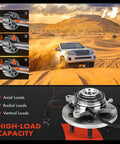 Front Wheel Bearing And Hub Assembly For Ford F150 Truck 2009 2010 4x4 6 Lug Compatible High Load Capacity Wheel Hub Replacement With Abs Sensor For Smooth Driving shown with load capacity details and desert terrain background.