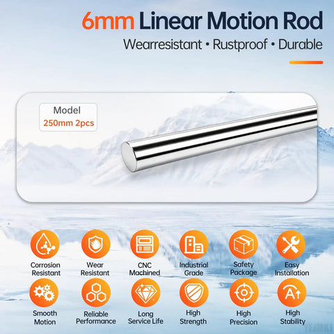 Precision 2-Pack Linear Motion Rods Featuring Smooth Chrome Plated C45 Carbon Steel Shafts For DIY Robotics CNC And 3D Printer Builds With Ultra Low Friction Glide - 6mm diameter, 250mm length, chrome rods.