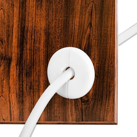 4 Pack Wall Grommets For Cables, white plastic grommet in wood, fits 1 inch holes, cable routing, neat and protected