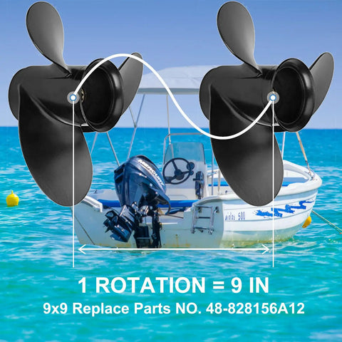 9 X 9 Pitch Aluminum Outboard Boat Propeller Upgrade For Small HP Motors 6 8 9.9 10 15 HP, 8 Spline Tooth, RH Rotation, Fits Two And A Half Inch Gearcase