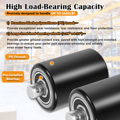 Front Load Pallet Jack Wheels Replacement Kit For PTH50, Pair Front Load Rollers 2.78 By 3.75 Inch with preinstalled bearings