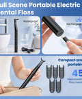 Portable Rechargeable Electric Water Flosser With Three Adjustable Cleansing Modes For Snag Free Smiles And Deep Gum Care That Is Totally Legit For Daily Fresh Breath Upgrade Anywhere You Travel Or Relax At Home shown with USB charging, waterproof design, and 45 replacement heads.