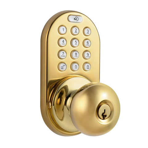 Electronic Touchpad Keyless Door Lock In Polished Brass For Easy Keyless Entry Adjustable Backset 60mm Or 70mm Up To 6 User Codes