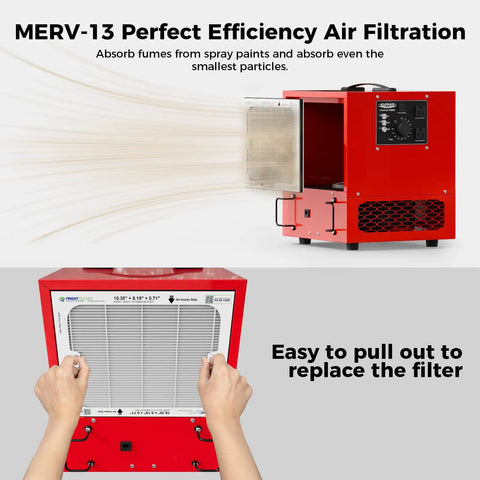 Portable Air Filtration System with 180 Degree Air Intake and High Velocity Vortex Fan, 850 to 1050 CFM, filter replacement