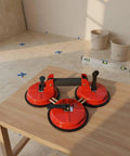 Heavy Duty Suction Glass Lifter For Big Panels With Reinforced Support, red three-claw design for lifting tiles securely.