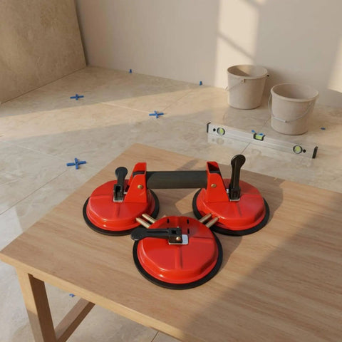 Heavy Duty Suction Glass Lifter For Big Panels With Reinforced Support, red three-claw design for lifting tiles securely.