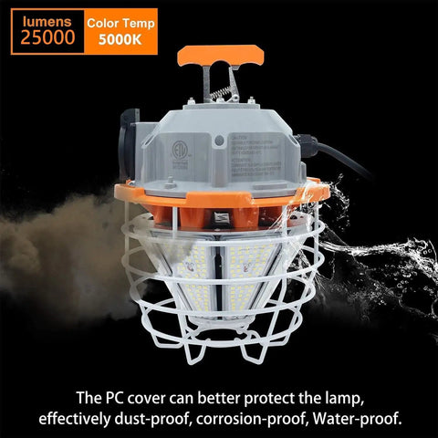 150W LED Work Light Portable Hanging Lamp Daylight 5000K 25000 LM Waterproof Jobsite Lighting with Stainless Steel Guard