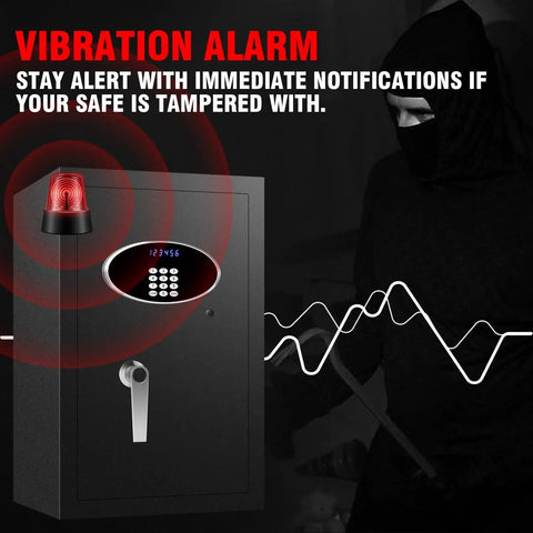 Heavy Duty 10 Cu Ft Home Safe Box With Digital Keypad And Key Lock showing vibration alarm feature against tampering
