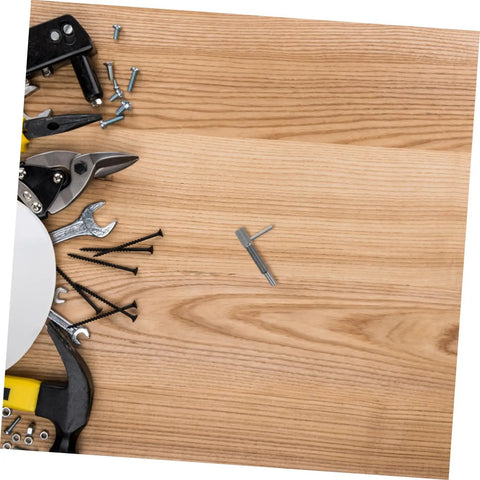 Tough Retractable Plunger Pin With Spring Return Knurled Handle Stainless Steel Indexing Safety Latch displayed among tools on wooden surface.