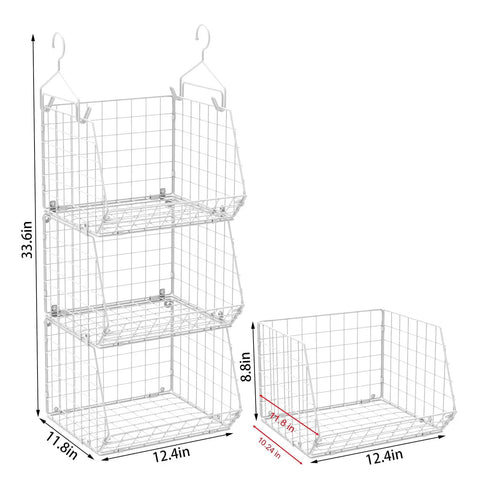 3 Tier Foldable Closet Organizer With Wall Mount And Cabinet Storage Bins, Includes 5 S Hooks, Space Saving Clothes Shelves