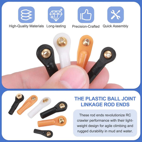 M3xL27mm 2.5mm Center Hole RC Plastic Ball Joint Rod Ends Link Set Pack Of 10 Black For Crawler Steering Linkage Upgrades And Replacement Parts Durable High Strength Plastic Construction For Tough Off Road RC Crawlers And Precise Steering Response black plastic RC rod ends with brass inserts, pack of 10