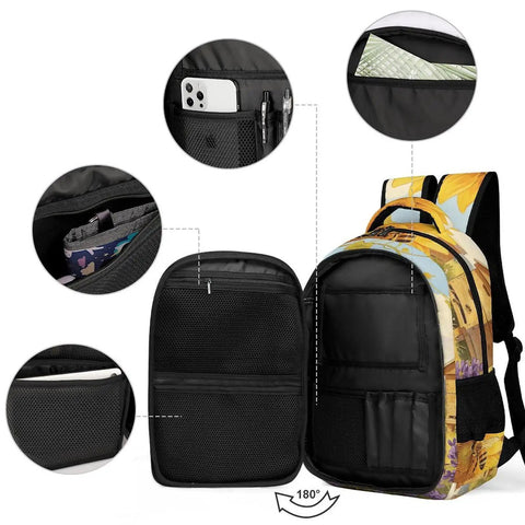 Go To Unisex Daypack With Large Capacity Sunflower Lavender Bee Farm Print Polyester Backpack interior pockets view