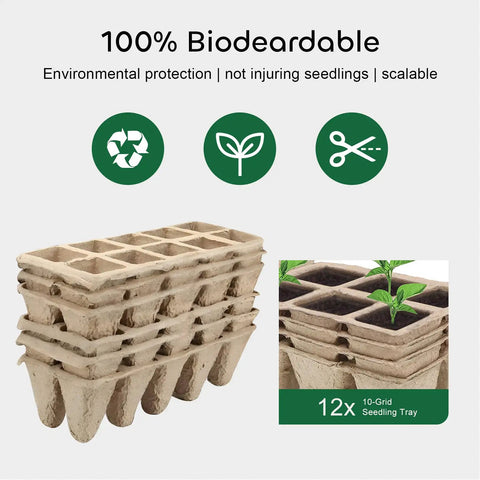 Stacked 120 Cell Biodegradable Peat Pots Seed Starter Trays 12 Pack With 15 Plant Labels For Indoor Garden Kit