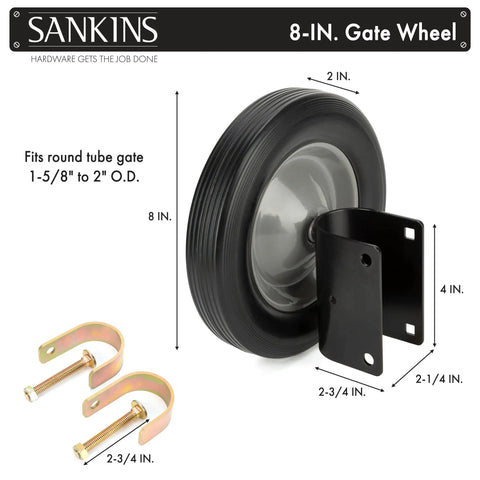 Beefy 8 Inch Rubber Gate Wheel Caster For Swing Gates Heavy Duty Side Mount Gate Support Wheel Fits 1 And 5 Eighths To 2 Inch