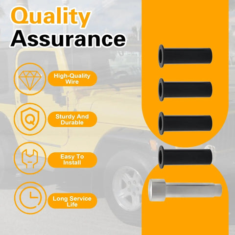 Door Hinge Pin Liners And Bushings Kit For Jeep Wrangler TJ YJ CJ LJ 1986 2006 With Removal Tool Easy Rustproof Replacement To Make Doors Open Smooth Quiet No More Squeaks And Wobble Free DIY Install, black and silver liners