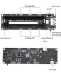 2 Pack 18650 Battery Holder Power Bank Module, black PCB with USB and output ports for lithium battery charging.