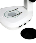 Binocular Zoom Stereo Microscope With 0.7x-4.5x Primary Zoom And 7x-45x Magnification, 10x Widefield Eyepieces, Top And Bottom LED Illumination, Track Stand, Built For DIY Probing, Lab Work, And Classroom Use with white base and black stage plate
