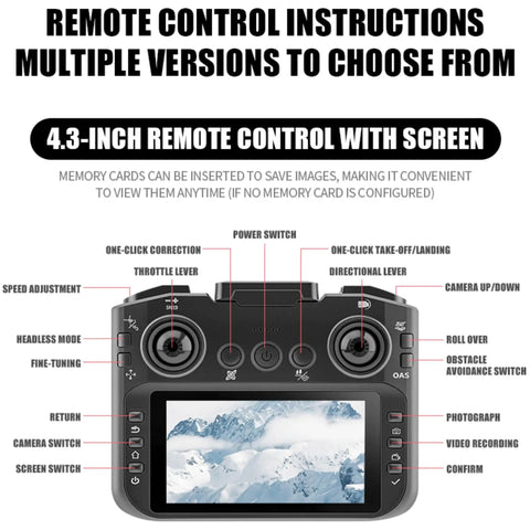 Remote control with FPV screen for Beginner Friendly Kids Drone With Camera For Ages Eight To Twelve, labeled buttons visible.