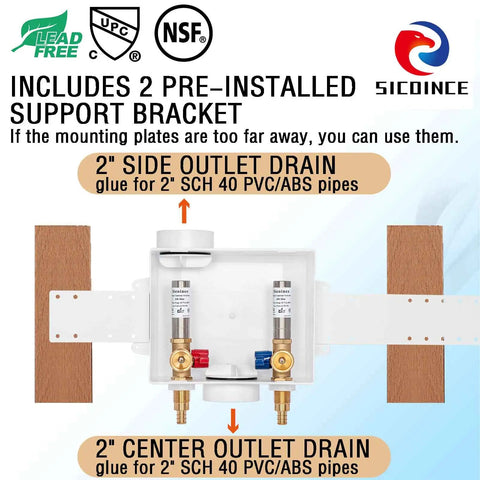Washer Outlet Box With Water Hammer Arrestor And Valves For Quiet Laundry, 1/2 Inch PEX Inlet, 3/4 Inch Outlet View