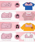Alignment rulers for children, youth, adult round neck and V-neck shirts in 66 Piece Pro Grade Sublimation Shirts Tool Kit.