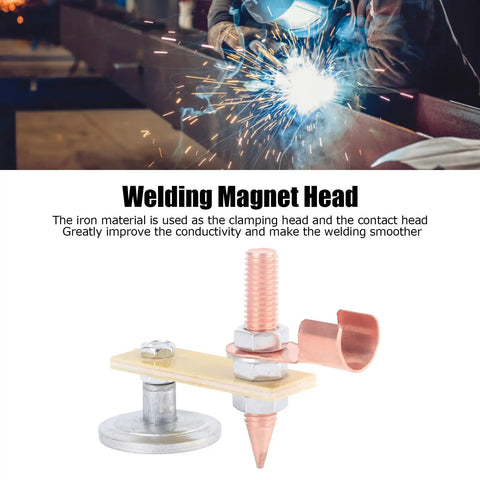 Heavy Duty Welding Magnet Head With 4mm Thick Insulation Board For Superior Safety Ground Connector Holder and Strong Magnetic Clamping Power. Iron material with copper contact for enhanced conductivity.