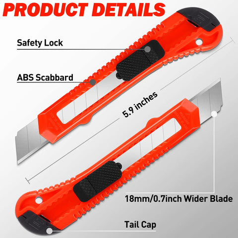 30 Pack Retractable Box Cutter Utility Knife With 18mm Snap Off Blades Economical Disposable Blades Comfortable Grip Ready To Cut In Home Office Garage Perfect For Cardboard Packing DIY Projects, 18mm ABS body