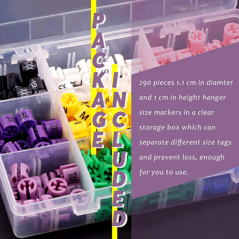 All In One Hanger Marker Kit With 290 Pcs In 9 Sizes XXS To 4XL Color Coded Tags For Wire And Clothing Hangers Includes Storage Box