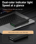Blazing 80Gbps M.2 Nvme Ssd Enclosure showing dual-color indicator light with green and white modes for speed.