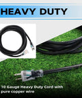 Close-up of 25 Foot Lighted Outdoor Extension Cord With 3 Prong Grounded Plug, Heavy Duty 10 3 SJTW Cable, UL Listed on grass.