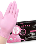 Front view of SwiftGrip pink nitrile exam gloves box, 100-count, 3-mil, Cherry Blossom color