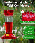 2 Pack 14 Ounce Plastic Hummingbird Feeders With Ant Moat And Bee Guard For Outdoors, Four Feeding Ports And Perches, Leak Proof