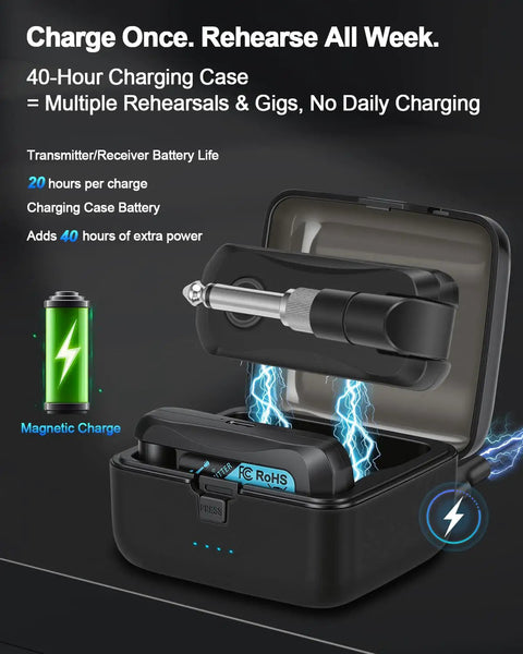 Wireless Guitar System With Charging Case For Electric Guitar And Bass 2.4GHz Low Latency Digital Transmitter And Receiver Set