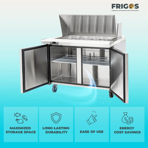 Heavy Duty Kitchen Bad Boy Commercial Sandwich Prep Refrigerator With Bain Marie Well And Eighteen Pan Capacity Built Like A Tank for easy access.