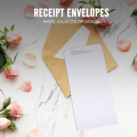 Thick White Blank Letter Envelopes 230x120mm Bulk Pack of 100 Durable Paper on a table with flowers, easy seal design