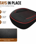 Top Tier Breathable Leather Front Seat Cushion With Plush Padding And Non Slip Grip For Tesla Cybertruck Model 3 Model S And Just About Any Daily Driver In Bold Red, side view showing non-slip bottom and snug fit design.
