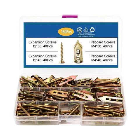 Self-Drilling Drywall Anchors With Screws Kit, 320-Piece Zinc Plated Wall Plugs, No Pre Drill Install, Heavy Duty Fasteners For Drywall, Ideal For Shelves And Decor, DIY Home Improvement, 160 pcs organizer kit
