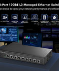 8 Port 10G Managed Ethernet Switch With Auto Adaptive 10G 5G 2Point5G And 1G Speeds L3 Web And CLI Management on desk