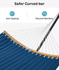 Curved Bar Hammock With Stand For Two People Heavy Duty Frame Detachable Pillow And Portable Carrying Bag For Outdoor And Indoor Use Navy Blue With A 12 Ft Polyester Fabric And Adjustable Height For Total Chill Comfort, showing curved bar design detail.