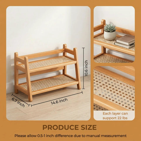 Two Tier Coffee Station Organizer With Bamboo Mug Holder For Countertop Rustic Vintage Mug Rack size details shown