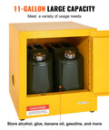 Flammable Storage Cabinet Galvanized Steel With Double Wall Construction 17 By 17 By 18 Inches open with containers inside