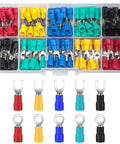 200 Pcs Insulated Wire Connectors Kit with Mixed Ring Spade Butt Fork Quick Disconnect Crimp Terminals in 5 Colors