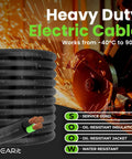 50 Ft SOOW Portable Power Cable 10/3 Gauge, 10 AWG 3-Conductor 600V shown coiled beside industrial saw sparks.