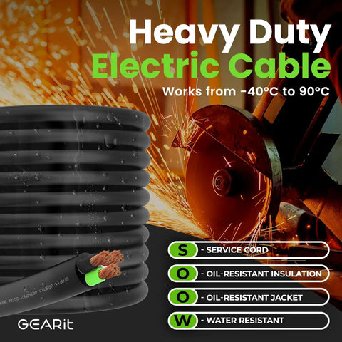 Beefy 100 Ft SOOW Portable Power Cable 8/3 Gauge With 8 AWG 3-Conductor 600V Heavy Duty Electrical Wire For Generators, Motors, Welders, EV Chargers And Industrial Outdoor Use black cable with copper conductors
