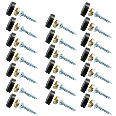 40 Piece Black 16mm Stainless Steel Mirror Screw Covers With Copper Washers And Decorative Caps For Glass Furniture Wardrobes And Tables.